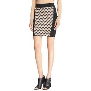 Small 🤎🖤Rag & Bone Skirt Pumice Elaine Chevron Inset Knit Black Tan Bodycon